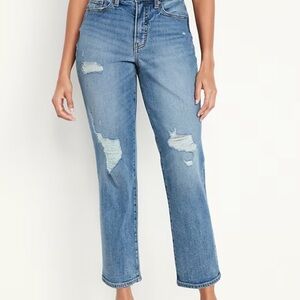 Old Navy Light Blue Distressed Straight-Leg Jeans